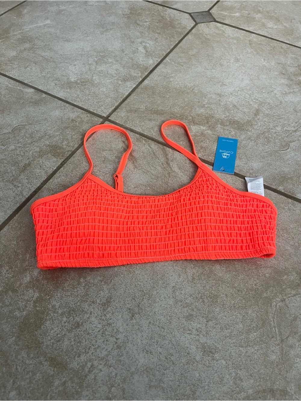 Cupshe Neon Coral Smocked Bikini Bralette